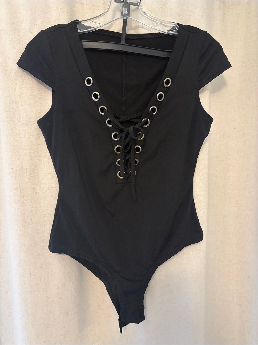 Black Lace-Up Grommet Bodysuit